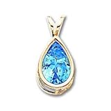 14k 10x7mm Pear Blue Topaz bezel pendant