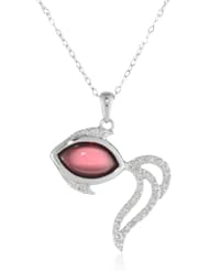 10k White Gold Fish Garnet Diamond Pendant Necklace (0.03 cttw, I-J Color, I2-I3 Clarity), 18"