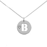 Sterling Silver Stencil B Initial Disc Pendant on 16in Box Chain Necklace