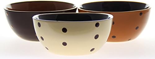 JustNile 5.5" Ceramic Rice/Soup Bowl Set - 3 Piece Polka Dots Design