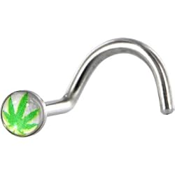 Surgical Steel White and Green Ganga Leaf Logo Nose Ring
