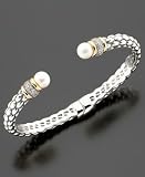 14k Gold & Sterling Silver Cultured Freshwater Pearl Diamond Accent Braid Bangle Bracelet