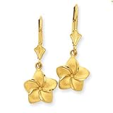 14k Gold Satin & Diamond-Cut Plumeria Dangle Leverback Earrings