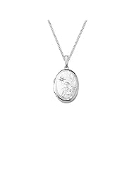 Sterling Silver Flower Oval Locket with Diamond-Accent, 18"