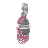 Mary Jane Sterling Silver Pink Enamel Flower Baby Girl Shoe Charm Pendant