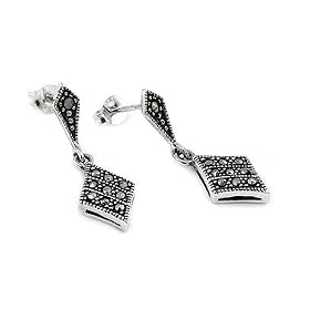 Diamond Shape Hanging Marcasite Earrings by West Coast Jewelry