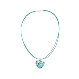Sterling Silver Blue-Green Murano Heart w/ Light Blue Cord