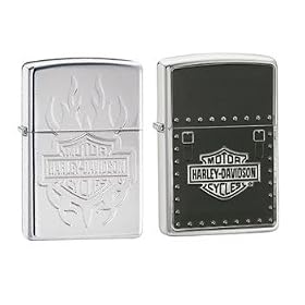 Zippo Lighter Set - Harley Davidson Tattoo Armor and Saddle Bag Emblem, Pack of Two
