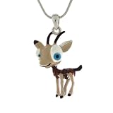 iClovers Enamel Collections a Big Eye Cute Goat Animal Necklace with Peach Crystals - 33mm