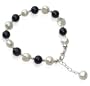Made with Swarovski Elements� 8mm Fresh Water Nugget Pearl and Round Black Onyx Gemstone .925 Sterling Silver Adjustable 7" 7.5" 8" Bracelet With Lobster Claw Clasp