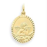 14k Gold Round Angel Charm
