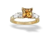 14K Yellow Gold Genuine Square Citrine and Diamond Engagement Ring