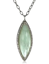 Dyanne Belle "Marquise Pendant" Textured Blackened Silver with Green Amethyst Grand Marquise Pendant Necklace