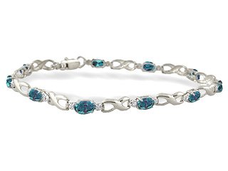 14K White Gold Oval Created Alexandrite and Diamond Bracelet