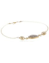 Faceted Labradorite Bezel Bead with Gold over Silver Beads Chain Bracelet, 7.5"