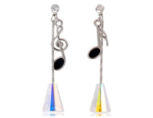 OnceAll 18K RGP Alloy White Crystal Music Note Earrings (White Gold) M.