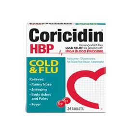 Coricidin HBP Cold & Flu Tablets for People with High Blood Pressure - 24 Ea