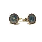 Apatite Cufflinks 01 Blue Stone 18mm Antiqued Brass Crystal Healing Rock