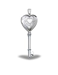 Sterling Silver KEY Heart Locket 1/2 inch x Over 1-1/4 inch - Sterling Silver