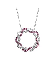 Ruby and White Topaz Intertwined Circle Silver Pendant