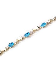 14K Yellow Gold Oval Blue Topaz and Diamond Bracelet