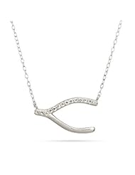 Sideways Silver Wishbone CZ Necklace