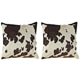 Leather Brown Ecru Set of Two Pillows