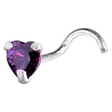 Sterling Silver 925 Amethyst CZ Heart Nose Ring