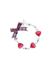 Ruby Hearts and Pearl Bracelet Cameron Plaid Detail