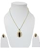 Framed Onyx Black Crystal Pendant Necklace 3 Pc Fashion Jewelry Set