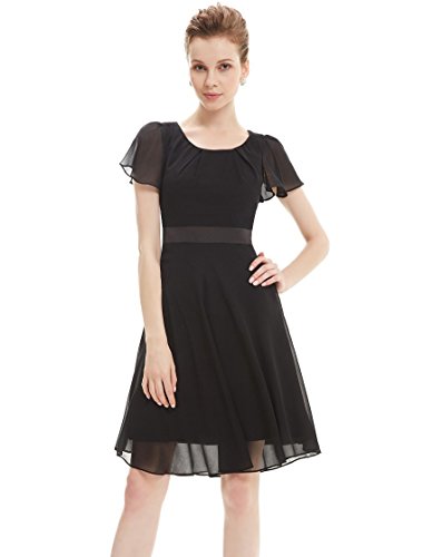 Ever Pretty Round Neckline Sleeve Ruched Short Casual Wear to Work Dress 03990