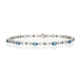 STUNNING GENUINE BLUE TOPAZ & DIAMOND 14K WHITE GOLD BRACELET