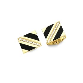 Solid 14K Gold and Diamond Striped Cufflinks with Onyx Inlay by Onyx Cufflinks