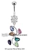TWISTED SILVER BELLY RING WITH GEM LEAVES