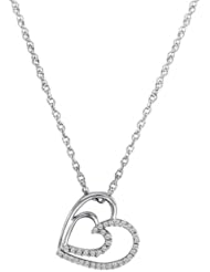 Sterling Silver Diamond Double Heart Pendant Necklace (0.16 cttw, H-I Color, I2-I3 Clarity), 14.5"