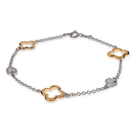 Eve's Addiction Designer Inspired Gold & Silver Four Petal Hearts Bracelet