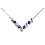 Trendy 4.50 carats total weight Oval and Round Shape Amethyst Multi-Gemstone Necklace in Sterling Silver