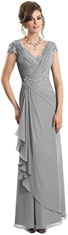 Elegantbride Women's Cap Sleeve Chiffon with Appliques Mother Party Dress Sliver 16