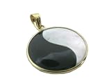 Onyx and Mother Of Pearl Ying-Yang Swirl Pendant, 14k Gold