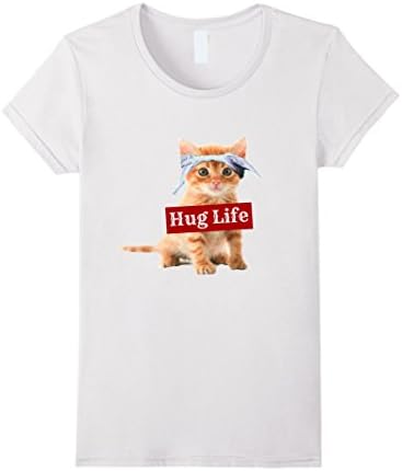 Women's Hug life kitty cat thug gansta kitten kitteh t-shirt funny Medium White
