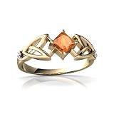14K Yellow Gold Square Fire Opal Celtic Knot Ring