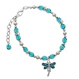 Dragonfly with Translucent Green & Blue Wings Teal Czech Glass Beaded Charm B...