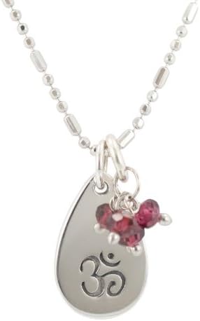 Om (Ohm) Pendant with Garnet Baubles in Sterling Silver on an 18" rhodium plated sterling silver 3 Bead + 1 Bar Bead Chain Necklace