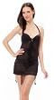 (92758FD-B-XS) Rampage Sparkle Pin Dot Babydoll with Ruffle Hem and Matching Thong in Black Size: XS