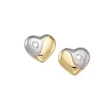 14K Two Tone Gold Cubic Zirconia Heart Earrings