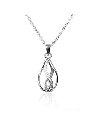Sterling Silver Wish Pearl Helix Drop Cage Pendant Jewelry Set