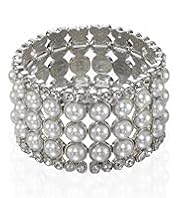 Faux Pearl Diamanté Stretch Bracelet