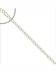 14k Yellow Gold, Solid Figaro Pave Link Chain Necklace 060 Gauge 2.5mm Wide