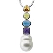 14K White Gold Paspaley South Sea Cultured Pearl, Citrine, Peridot, Blue Topaz and Amethyst Pendant
