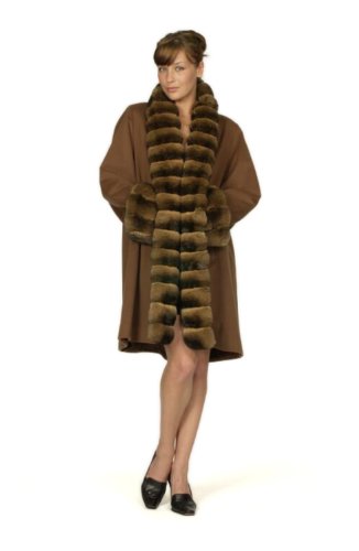 100% 17 Ounce Loro Piana Cashmere Straight Body 7/8 Coat w/Large Dyed Chinchilla Tuxedo & Cuffs USA Made